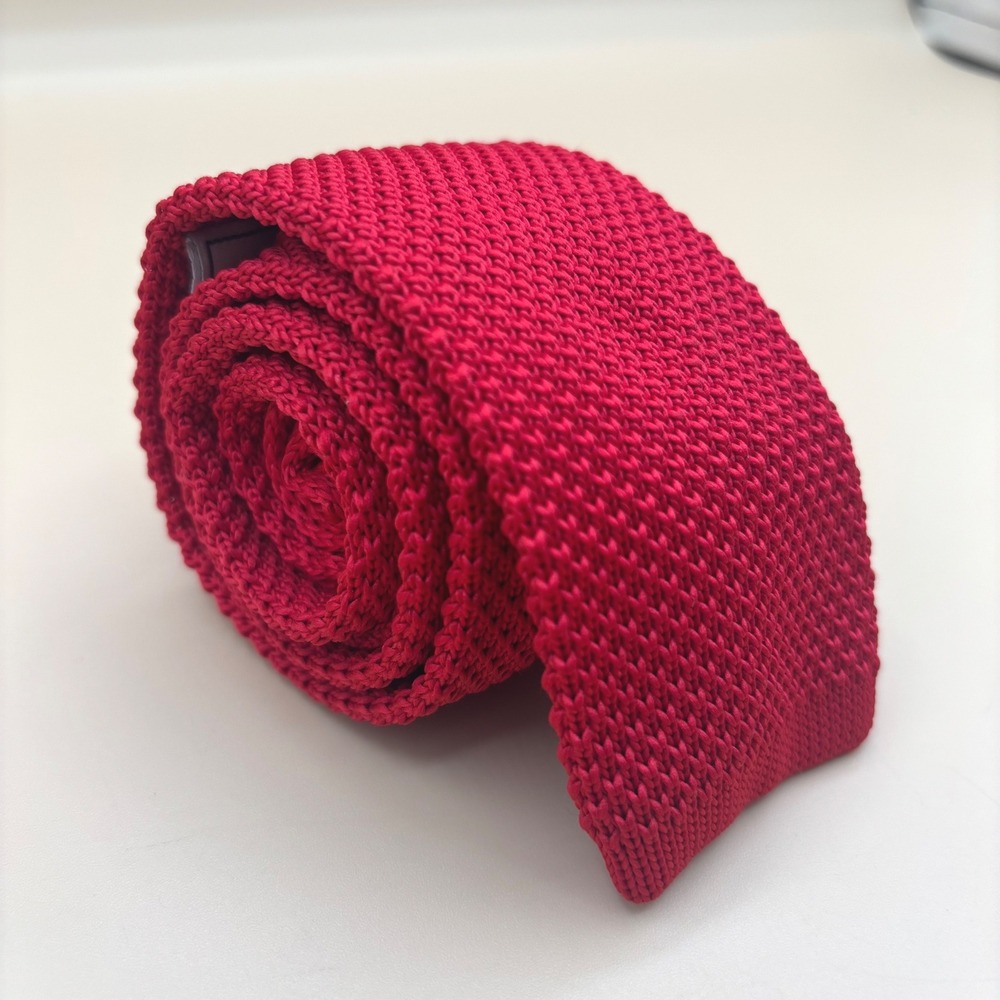 Club Room Mens Knit Tie Red Skinny Square Flat Bottom Textured Solid RN121148